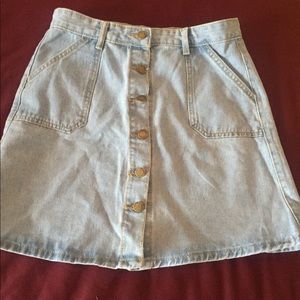 Light wash button down denim mini skirt